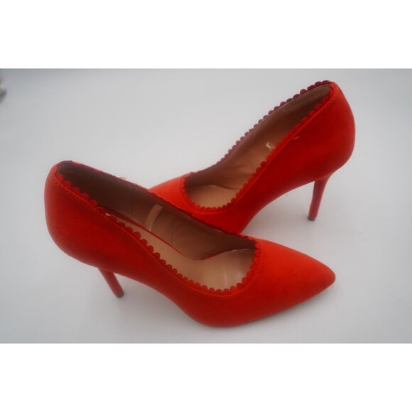 Eva Mendes Bold Bright Orange Suede Pointed Toe Elegant Office Stiletto Pumps 9 - Picture 1 of 12